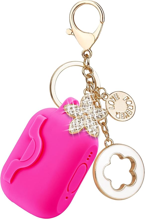 Secure Lock Case for Airpods Pro 2 Case with Cute Bling Keychain, Silicone Protective Case Cover for Airpods Pro 2nd Generation Case Women Girls - Hot Pink