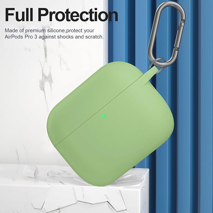 ATUAT for AirPods Pro 3 Case Cover with Cleaner, Protective Soft Silicone Skin with Keychain for Women Men for Apple AirPods Pro 3rd Generation Case(2025), Front LED Visible, Matcha