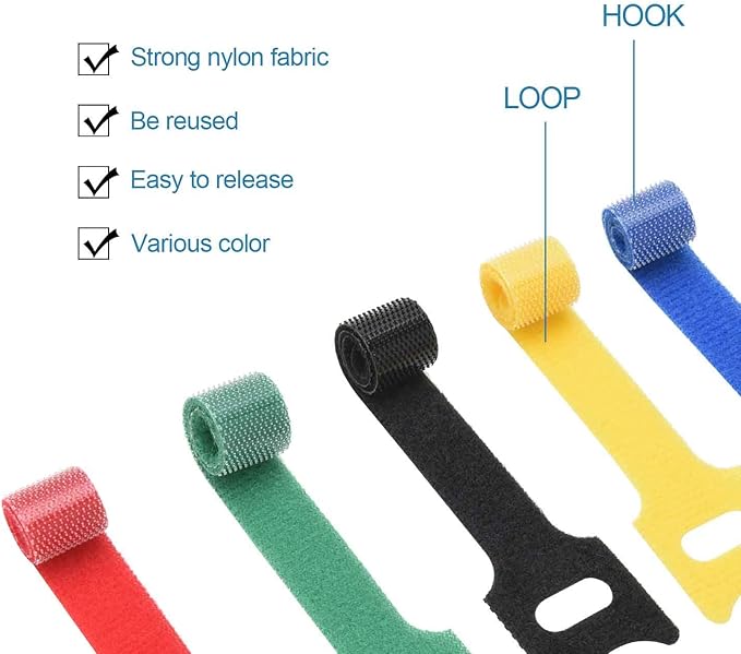 60PCS Fastening Cable Ties Reusable, Premium 6-Inch Adjustable Cord Ties, Microfiber Cloth Cable Management Straps Hook Loop Cord Organizer Wire Ties Reusable (Assorted Colors)