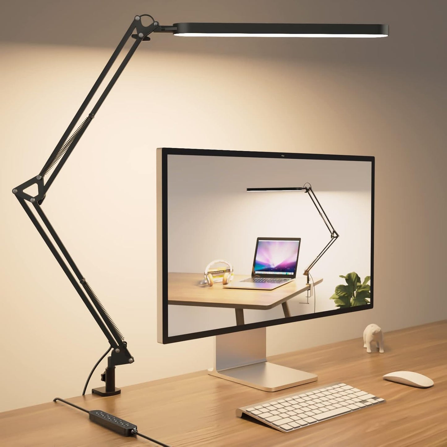 LED Desk Lamp with Swing Arm & Memory Function – 5 Color Modes, 11 Brightness, USB Powered (Black)