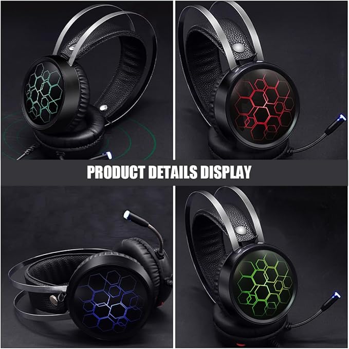 Wired Stereo Gaming Headset with Mic USB 7.1 Surround Sound RGB Lighting Over-Ear Headphones for PC Online Gaming and Esports
