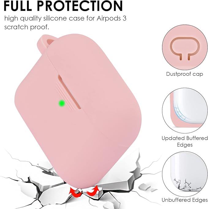 Case for Airpods 3 (2021), Filoto Silicone Airpod 3rd Generation Case Cover with Bracelet Keychain, Cute Protective Case for Apple Air Pod 3 Wireless Charging Case Women(Pink)