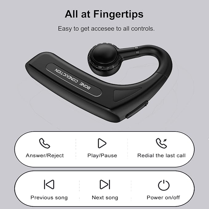 Open Ear Headphones Bluetooth Single Bone Conduction Wireless Earbuds with Earhooks Microphone Earphones Waterproof Long Battery Life Earpiece for Workout Sports Running Android iOS Non Ear Plug Red