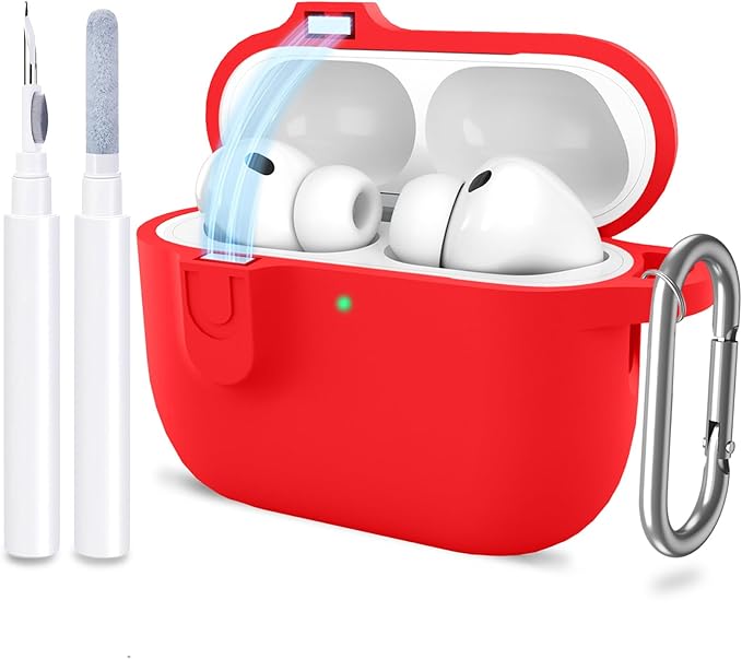 ATUAT for AirPods Pro 3 Case with Magnetic Lid Lock, Protective Soft Silicone Cover with Keychain Cleaner Kit for Women Men for Apple AirPods Pro 3rd Generation(2025), Front LED Visible, Red