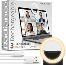 GearLight Selfie Ring Light for Computer or Phone - iPhone Compatible LED Lighting for Laptop Webcam, Video Recording - Rechargeable Circle Clip - Cute Stuff & Room Decor - White - 3.5 inch - Image 1