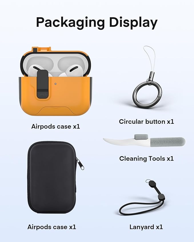 Maxjoy for AirPods Pro 3 Protective Case with Cleaning Kit, Military Hard Case with Lock Shock-Absorbing, Yellow