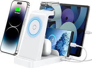 5 in 1 Wireless Charging Station: Magnetic Charging Dock for phone16e 16 15 14 13 12 Pro Max, Pro/4/3/2, Watch Ultra/SE/Series, with 36W Adapter White - Image 1