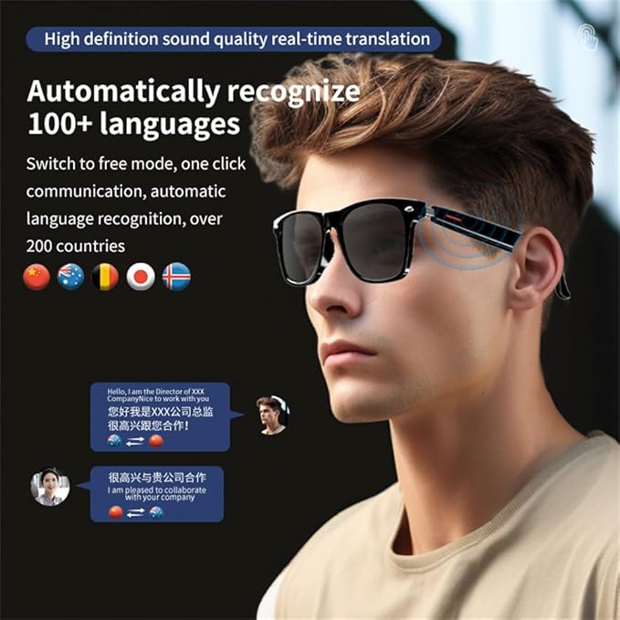 IVY AI Smart Glasses - Glesses Lens Kits (Blue Light Blocking & Sunglasses & Pink & Blue) for Office Outdoor Sports Drive - Smart Bluetooth Audio Glasses for Men & Women - Black Frame