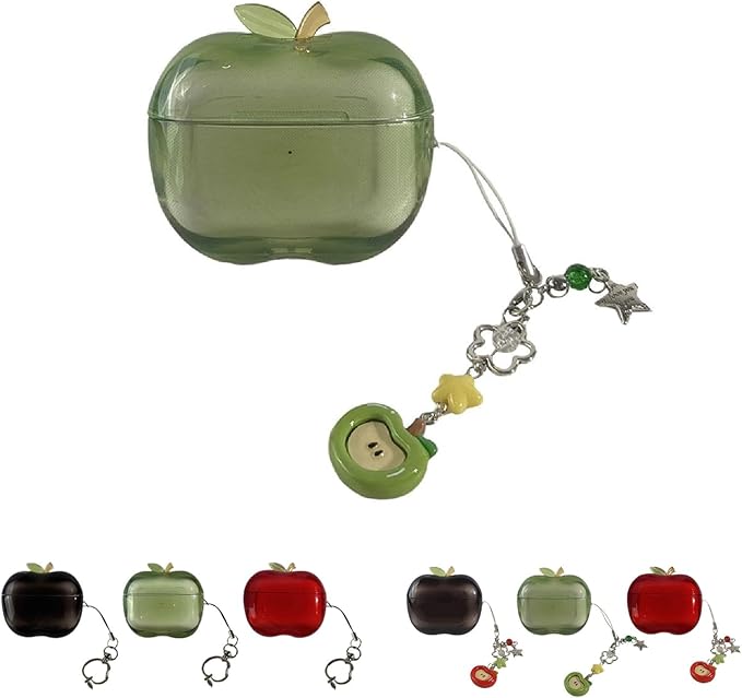 Cute Fruit Shaped Case for AirPods Pro 1/2, Realistic Design Cover with Leaf Charm, Translucent Shockproof TPU Protective Case, Great Gift Idea (Green for Airpods Pro2)