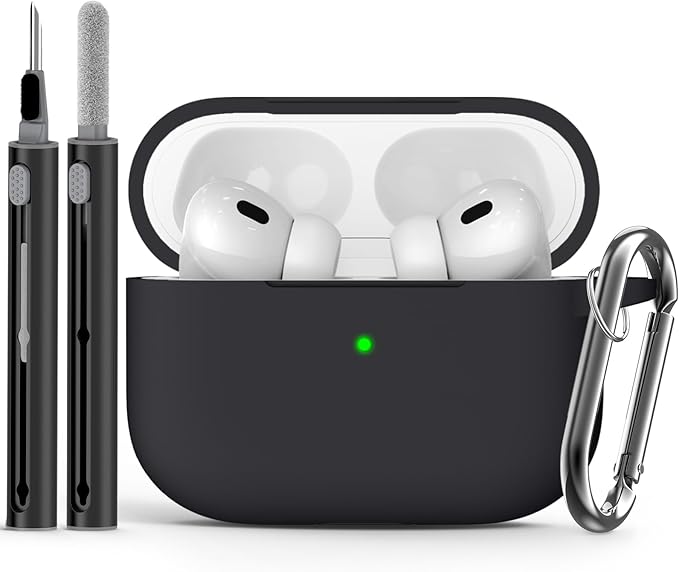 Ljusmicker for AirPods Pro Case Cover with Cleaner Kit,Soft Silicone Protective Cover for Apple AirPod Pro 2nd/1st Generation Case for Women Men,AirPods Pro 2/Pro Case Accessories with Keychain-Black | Cleaner Kit, Soft Silicone, Protective Case, for W...