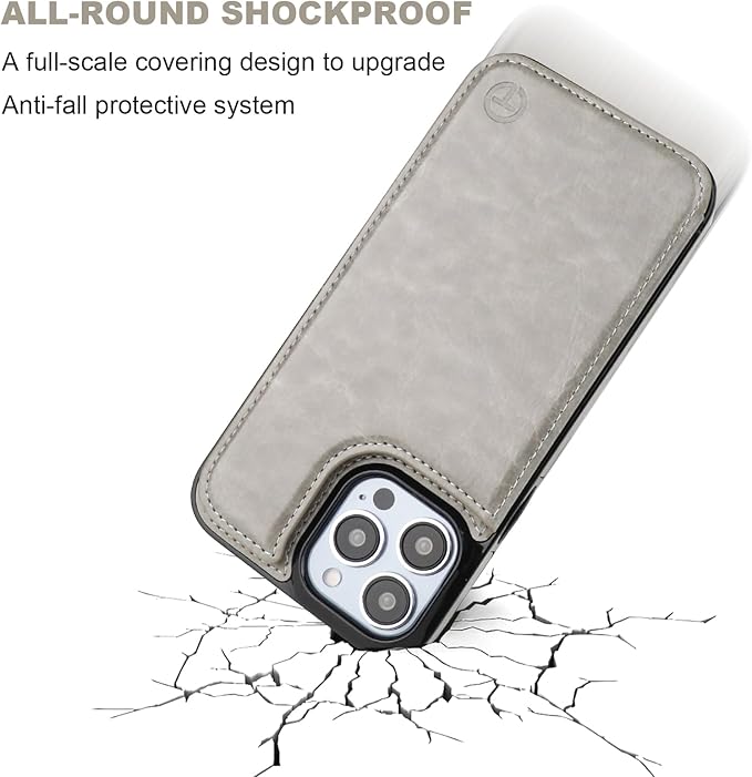 ONETOP Compatible with Magsafe for iPhone 13 Pro Max Wallet Case with Card Holder, PU Leather Kickstand RFID Blocking Case, Double Magnetic Clasp and Durable Shockproof Cover 6.7 Inch (Grey)