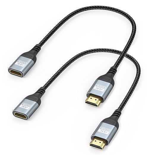 ZeniKon 4K HDMI Extension Cable 1FT – 2-Pack, 4K@60Hz, HDR, ARC, HDCP 2.2, Gold-Plated, Fire TV Stick, Roku, PS5, Xbox
