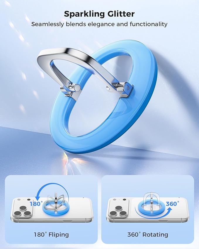 SUPERONE for MagSafe Phone Grip, Adjustable Magnetic Phone Ring Holder Removable Finger Phone Ring Kickstand Compatible with MagSafe Accessories Only for iPhone 17 & 16 & 15 & 14 & 13 Series - Blue