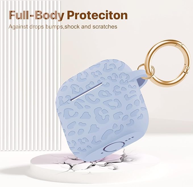 Engraved Leopard Case Compatible with AirPods 4th Generation Cover with Keychain, Skin Soft Cover for Compatible with AirPods 4 Case Full Protection,Front LED Visible, Denim Blue