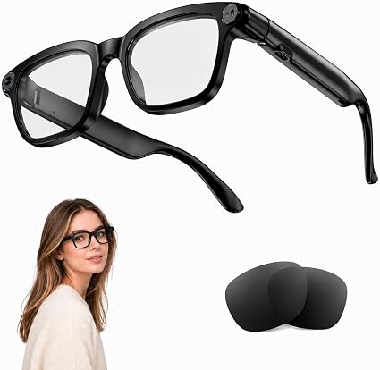 AI Smart Glasses for Men and Women,8MP Camera, AI Assistant, Real-Time Translation, Object Recognition,Bluetooth Connectivity, Open-Ear Speaker, Replaceable Sunglasses Lenses