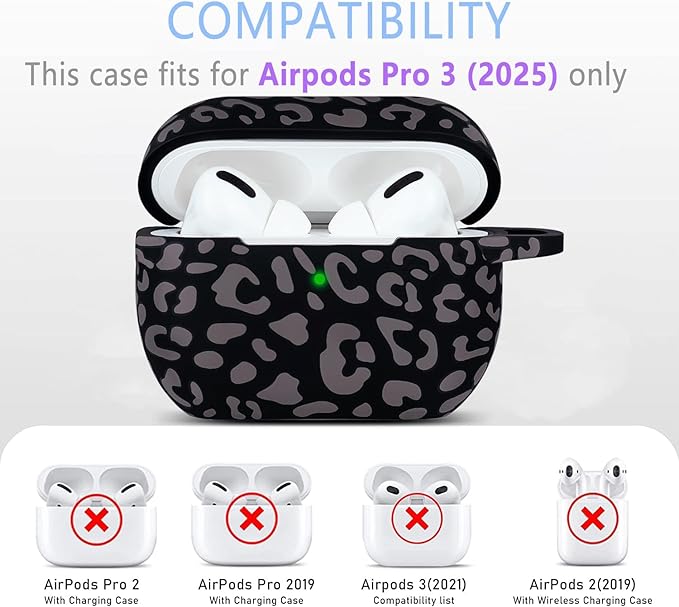 Case Compatible with AirPods Pro 3 Generation 2025 Cover with Keychain, Gawnock Leopard Print Skin Soft Cover for AirPods Pro 3 Case Full Protection,Front LED Visible, Grey Leopard