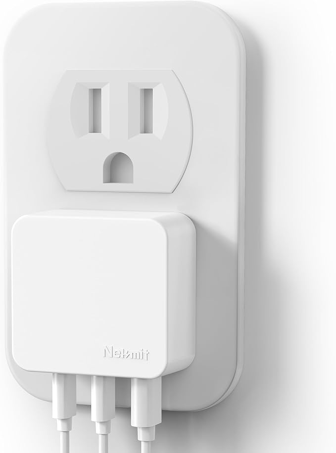 Nekmit 67W Flat USB C Charger Block, 3-Port GaN Fast Wall Charger(2*USB-C & 1*USB-A), USB C Wall Plug with Fixed Prongs for iPhone 17/16 Series, MacBook Pro/Air, iPad, Galaxy and More