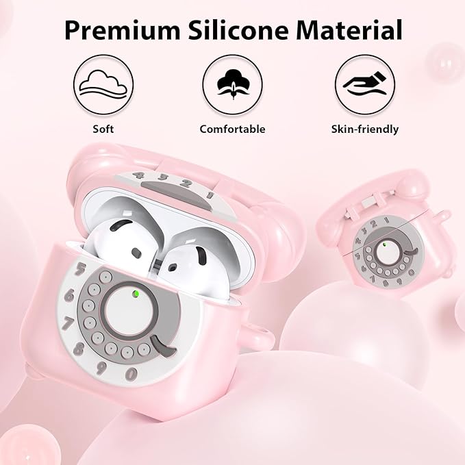 KOREDA Compatible with AirPods 4 Case Cover 2024, Cute Funny Telephone Design for Airpods 4th Generation Case with Cleaner Kit & Lanyard, Soft Silicone Shockproof Protective Case for AirPods 4 Gen