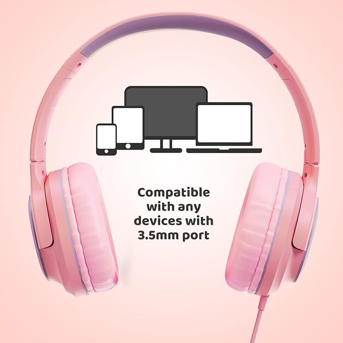 INFURTURE Kids Headphones, Wired Headphones for Kids Over Ear with Microphone, 85/94dB Volume Limiter Headphone for Girls Boys, Foldable Headphone for School, Airplane Travel
