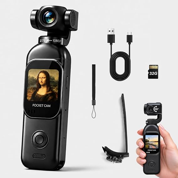 JETO 1080P Vlogging Camera with Rotating Lens, WiFi App Control
