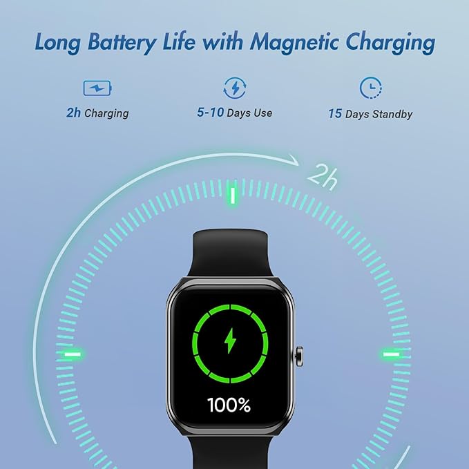 MXQ Fitness Smart Watch for Women Men Android iOS iPhone, 1.91” Large Screen Gun Black Aluminum Case with Black Sport Band, Sleep Tracker, Text and Call, Heart Rate, Blood Oxygen, IP68 Waterproof