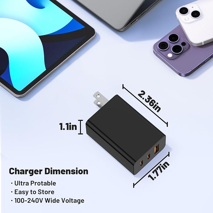USB C Charger Block, 100W GaN 3-Port Super Fast Charging Station Hub,USB C Multi Wall Cube Plug,65W Type C Power Adapter Brick Box for MacBook Pro/Air,iPad,Apple iPhone 17 16 15 Pro Max,Samsung Galaxy