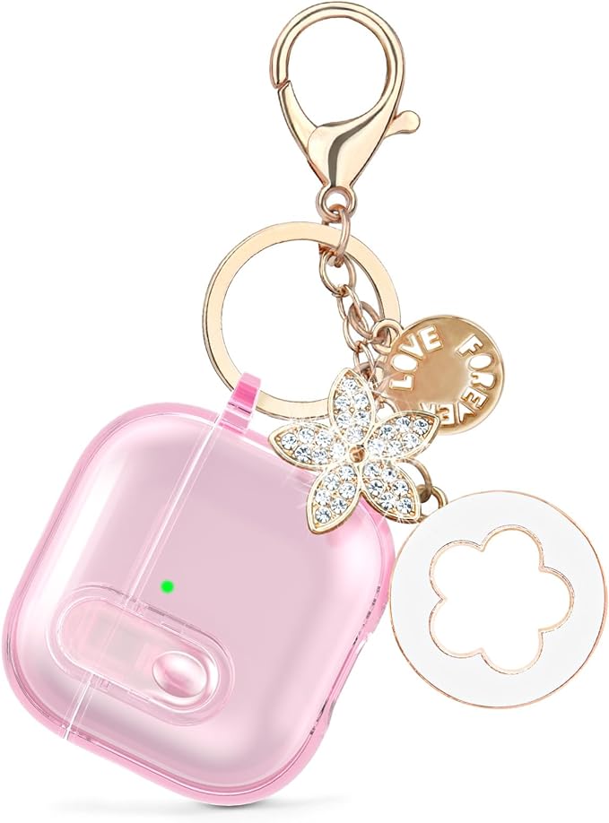 (with Safety Lock) Clear Case Compatible with Cute Apple Airpods 4 Cases 2024 Women, VISOOM Soft TPU Transparency Air pods 4 Gen Cases iPods 4 Earbuds Case Girl Bling Keychain for Airpod iPod 4th Gen