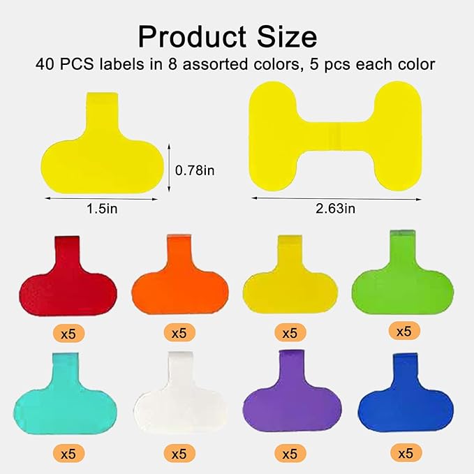 40 Pcs Multi Color Cable Labels, Oval Wire Labels for Electronics, Computer & Industrial Cable Management and Identification, Durable Cord Tags with Writable Surface in 8 Assorted Colors(1.5" x 0.78")