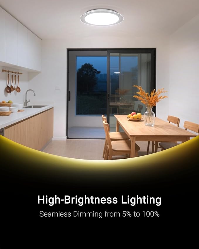 1-Pack, 15 inch Smart LED Music Ceiling Light with Bluetooth Speaker, Compatible with Alexa & Google Home, Color Changing RGB Dimmable Light for Living Room, Bedroom, Kitchen