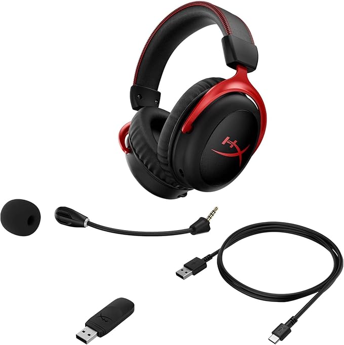 HyperX Cloud II Wireless - Gaming Headset for PC, PS5, PS4, Long Lasting Battery Up to 30 Hours, DTS Headphone:X Spatial Audio, Memory Foam, Detachable Noise Cancelling Microphone with Mic Monitoring