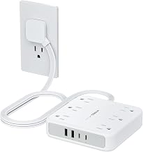 TESSAN Surge Protector Power Strip, 5Ft Flat Plug Extension Cord, Grey - Image 1