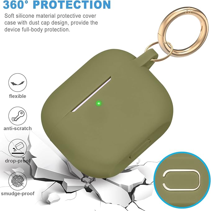 Silicone Compatible with AirPods 3 Case 2021, Gawnock Soft Case Compatible with AirPods 3rd Generation Cover for Women Girls with Keychain - Army Green