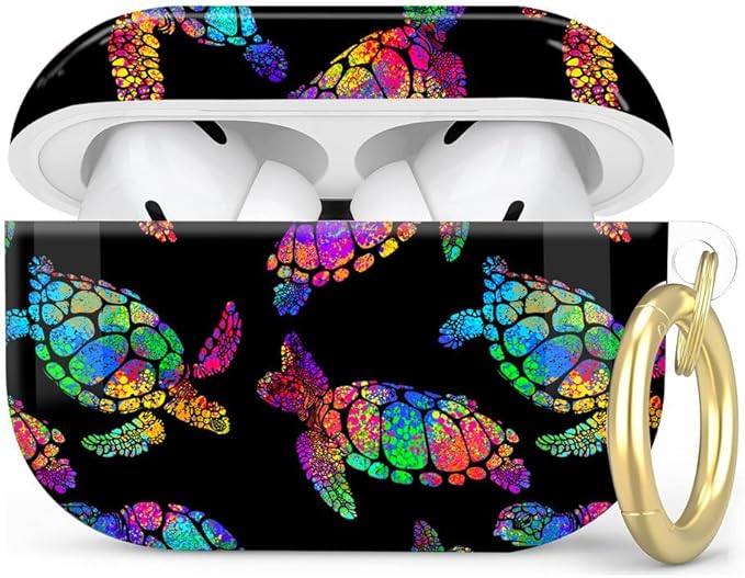 Compatible with AirPod Pro 2nd/1st Generation Case Cover with Key Chain,Full Protective Shockproof Wireless Headphone Case for Airpod Pro 2023/2022/2019(Neon Turtle)