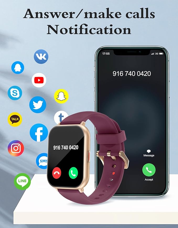 RUIMEN Smart Watches for Men Women (Answer/Make Calls, 2 Bands Included), 1.8" Smartwatch for iOS/Android Phones, Fitness Tracker Heart Rate/Sleep Monitor Digital Watch Waterproof Purple