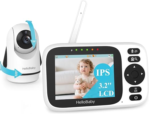 HelloBaby Baby Monitor No WiFi with 3.2 Inch Screen - Pan Tilt Zoom Camera