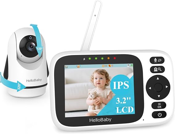 HelloBaby Baby Monitor No WiFi with 3.2 Inch Screen - Pan Tilt Zoom Camera