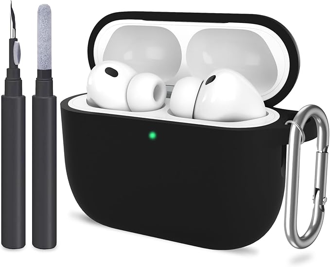 ATUAT for AirPods Pro 3 Case Cover with Cleaner, Protective Soft Silicone Skin with Keychain for Women Men for Apple AirPods Pro 3rd Generation Case(2025), Front LED Visible, Black