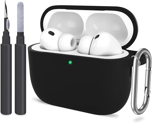 ATUAT for AirPods Pro 3 Case Cover with Cleaner, Protective Soft Silicone Skin with Keychain for Women Men for Apple AirPods Pro 3rd Generation Case(2025), Front LED Visible, Black