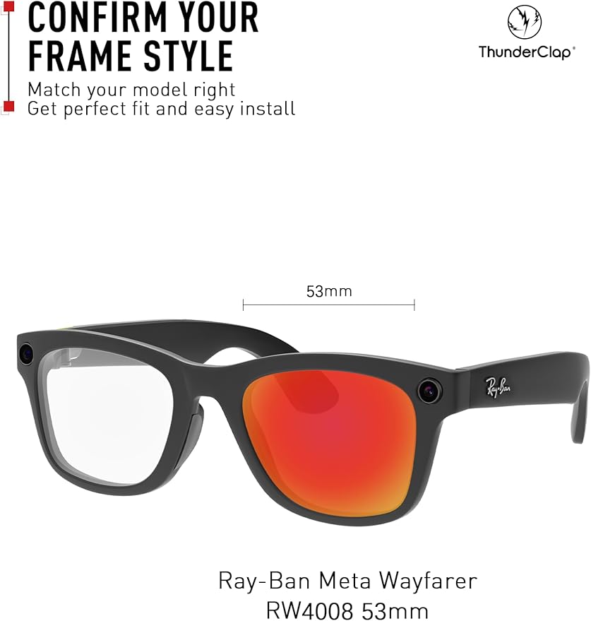 ThunderClap POLARIZED Replacement Lenses Compatible with Ray-Ban Meta Wayfarer RW4006 50mm | RW4008 53mm Smart Glasses