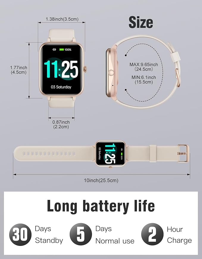 Fitness Tracker Fitness Watches for Women Men (Make/Answer Calls), 1.85" Smart Watch for iPhone/Android Phones, Heart Rate/Sleep Monitor Steps Tracker Watch Pedometer IP68 Waterproof (Starlight)