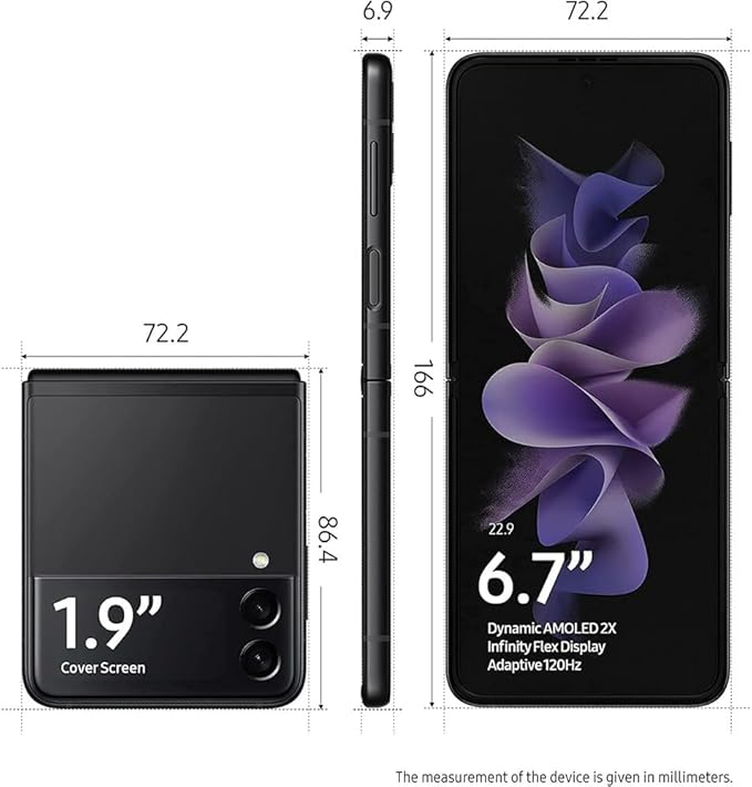 Samsung Galaxy Z Flip 3 5G T-Mobile Locked Android Cell Phone 128GB Storage Phantom Black (Renewed)
