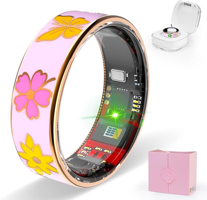 Smart Ring Men & Women Ring Sleep Tracker Pedometer Long Battery Life No Subscription Fee, IP68 Waterproof (Pink, 6)