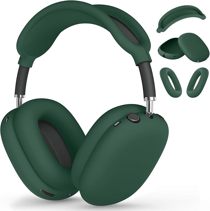 Silicone Case Cover for AirPods Max, Ear Pad Case Cover/Ear Cups Cover/Headband Cover for AirPods Max Headphones,Accessories Soft Silicone Protector for Apple AirPods Max New USB-C (2024) (Dark Green)