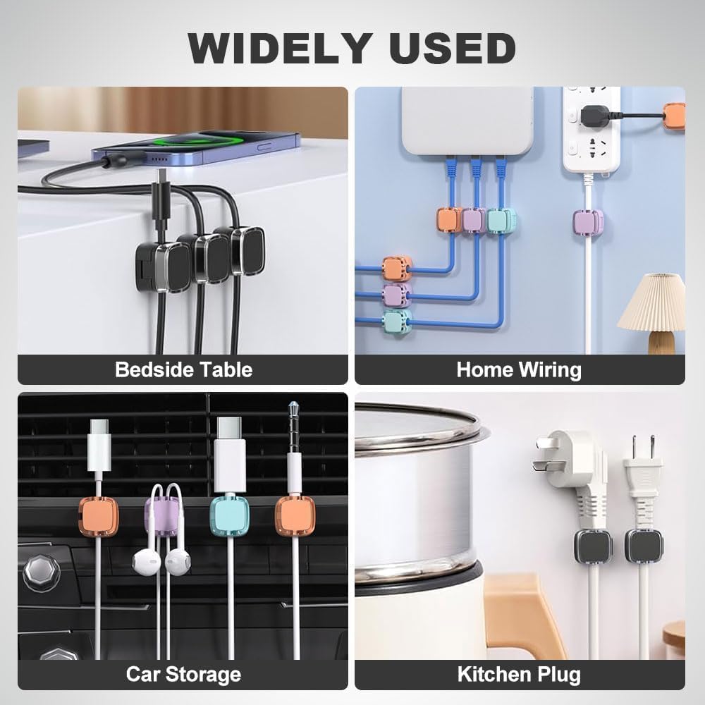 Magnetic Cable Clips Organizer 6-Pack – Strong Adhesive Cord Holder for Desk, Office & Car (White)