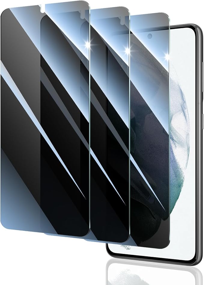 Privacy Screen Protector for Samsung Galaxy S21, Anti-Spy Tempered Glass, 9H Hardness Anti-Scratch Shatterproof, 2.5D Curved Edges, Bubble-Free Easy Install Case Friendly - 3 Pack