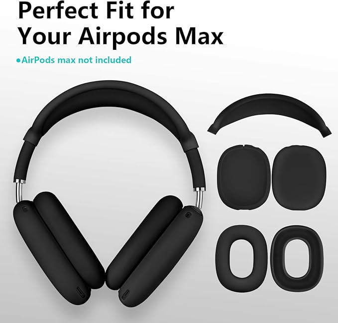 Filoto Case for Airpods Max Headphones, Ear Pad Case Cover/Ear Cups Co ver/Headband for AirPods Max (USB-C/Lightning)(2024/2020), Silicone for Apple Airpod Max, Accessories Cases (Black)