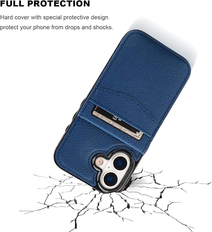 KIHUWEY Compatible with iPhone 17 Case Wallet with Credit Card Holder, Flip Premium Leather Magnetic Clasp Kickstand Heavy Duty Protective Cover for iPhone 17 6.3 Inch (Lichee Blue)