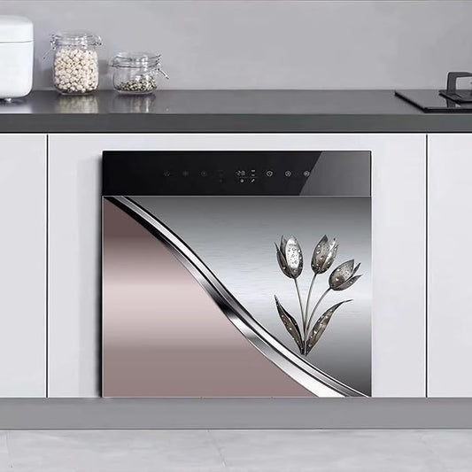 Generic Metal Flower Magnet Dishwasher Cover,Floral Metal Texture Decal for Dishwasher Front Door,Pink Polishing Steel Kitchen Dishwsher Magnetic Sticker 23'' W x 17'' H, Rimyy111-3