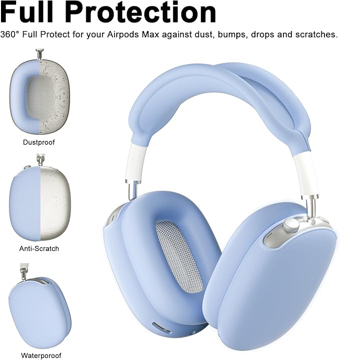 ATUAT for AirPods Max Headphones Case, Protective Silicone Case Cover Skin Accessories Anti-Scratch for Women Men for Apple AirPods Max 2024/2020 (USB-C/Lightning), Light Blue