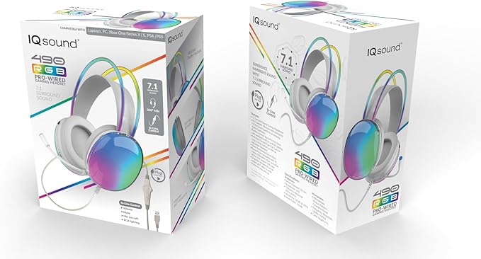 Supersonic IQ Sound IQ-490RGB Pro-Wired Gaming Headset, 7.1 Surround Sound, RGB Lighting, Hi-Fi Speaker, Comfortable Fit, 360° Rotating Microphone, Universal Compatibility PC, Laptop and Mobile